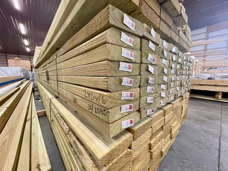 Rows of stacked lumber in the Hawley Wood warehouse