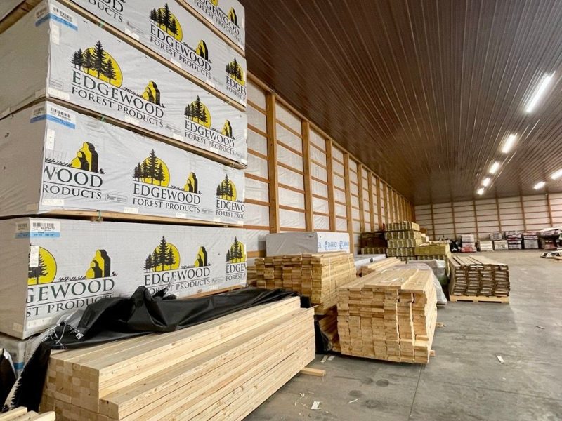 Packaged building products stacked in the warehouse