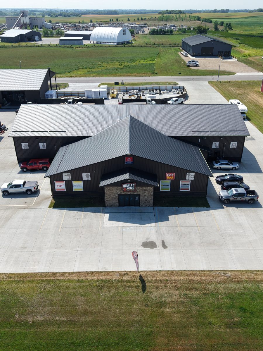 Aerial view of the Hawley Wood Lumber Co. campus in Hawley, MN