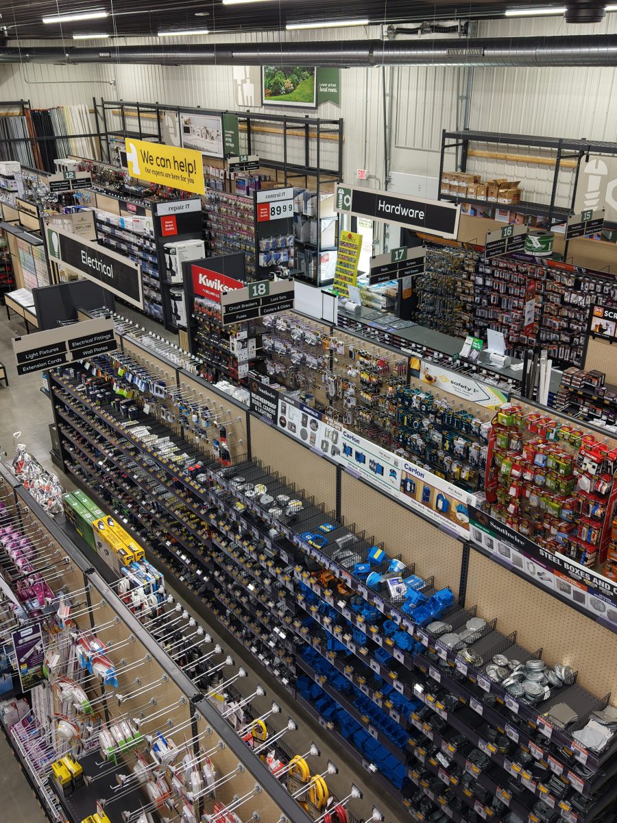 Retail aisles inside the Hawley Wood Do it Best store